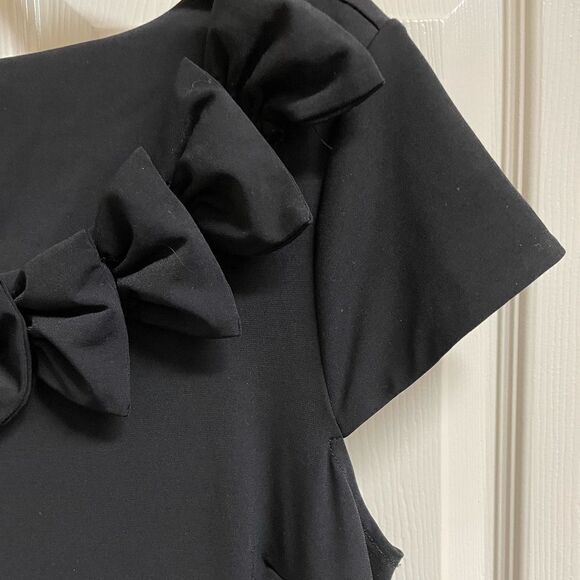 Black Cap Sleeve Dress with Bow Neckline Embellishments by Forever - Picture 8 of 8